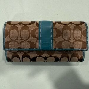 Coach Tan and Blue Signature Wallet